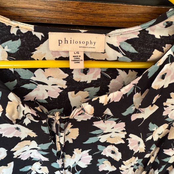Philosophy Black Floral Long-Sleeve Tee with Pink and Mint Flowers - Picture 3 of 6
